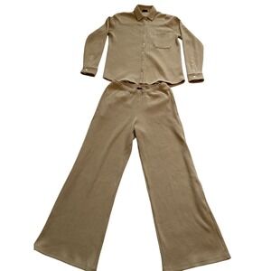 ATM Knit Shirt and Wide Leg Pants Set Loungewear Matching Outfit